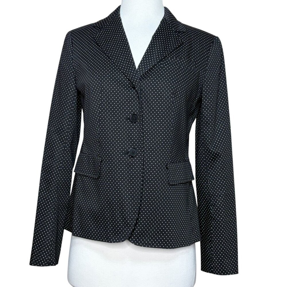 Talbots Suit Jacket Blazer Black White Polka Dots Size 2